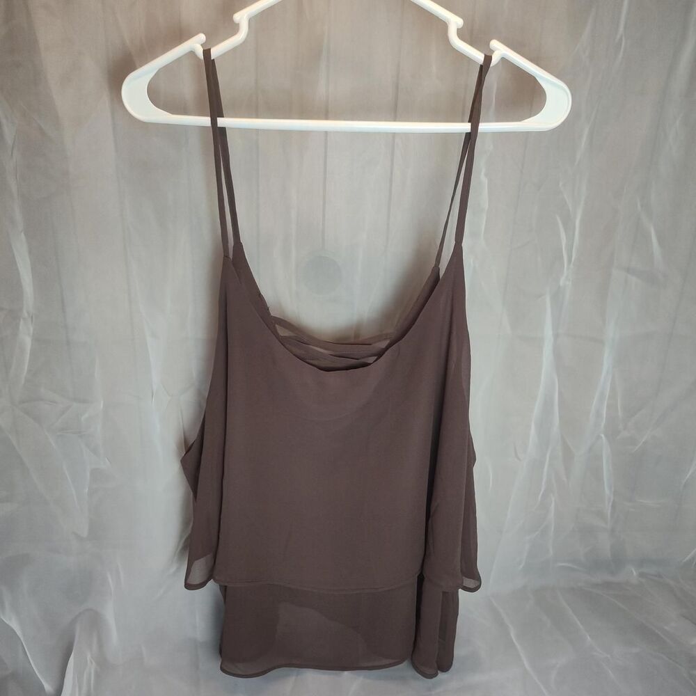 Doublju Women's 3XL Sheer Brown Cami Top Spaghetti Straps Flowy Summer Blouse